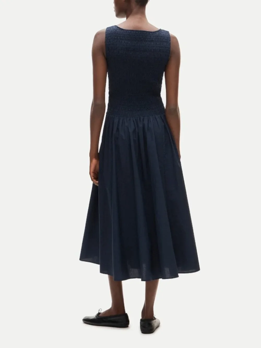 NWT J. Crew Tall Lina Midi Dress Navy Blue Smocked Cotton Sleeveless Size XLTall